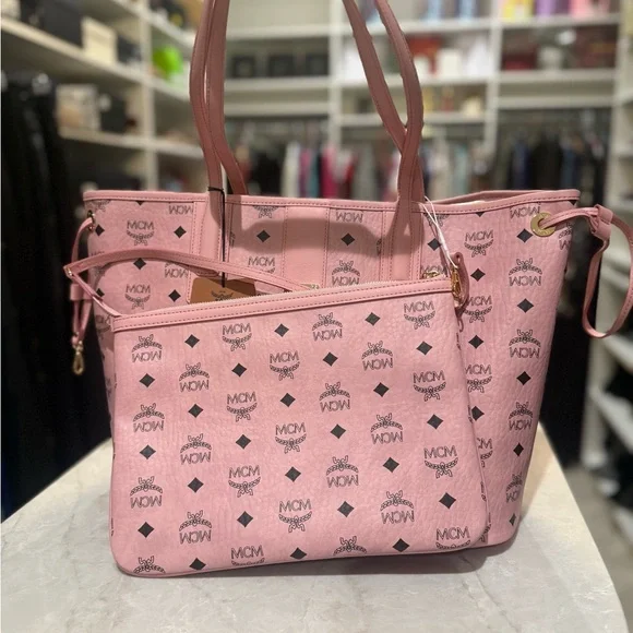 MCM Visetos monogram canvas shopper with zip pouch and nappa leather trim New - Picture 3 of 13